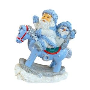 Snow Buddies Santa Rocking Horse Holiday Whimsy Christmas Decor Ceramic Figurine